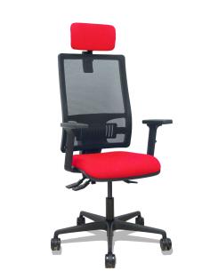 Piqueras y Crespo Silla Bormate asincro malla negra asiento bali rojo brazos 2D ruedas 65mm cabecero regulable