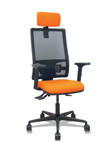 Piqueras y Crespo Silla Bormate asincro malla negra asiento bali naranja brazos 2D ruedas 65mm cabecero regulable