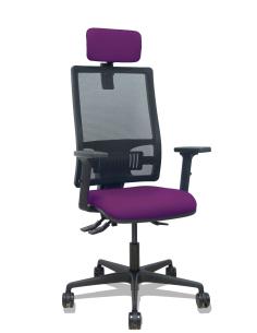 Piqueras y Crespo Silla Bormate asincro malla negra asiento bali morado brazos 2D ruedas 65mm cabecero regulable
