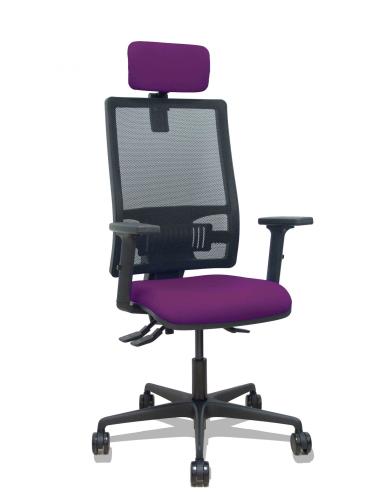 Piqueras y Crespo Silla Bormate asincro malla negra asiento bali morado brazos 2D ruedas 65mm cabecero regulable