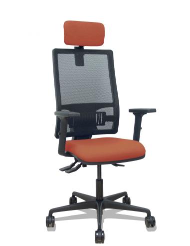 Piqueras y Crespo Silla Bormate asincro malla negra asiento bali marrón brazos 2D ruedas 65mm cabecero regulable