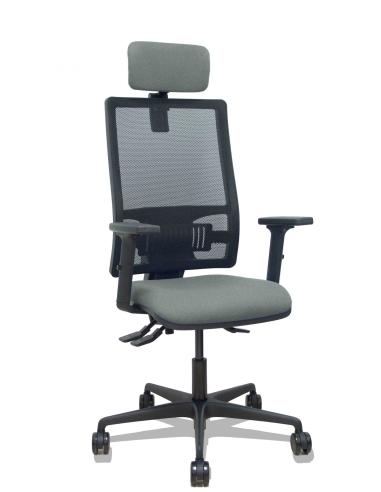 Piqueras y Crespo Silla Bormate asincro malla negra asiento bali gris brazos 2D ruedas 65mm cabecero regulable