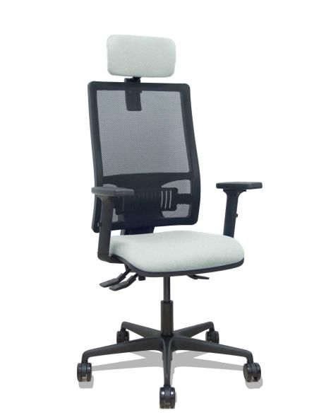 Piqueras y Crespo Silla Bormate asincro malla negra asiento bali gris claro brazos 2D ruedas 65mm cabecero regulable