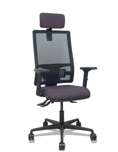 Piqueras y Crespo Silla Bormate asincro malla negra asiento bali gris oscuro brazos 2D ruedas 65mm cabecero regulable