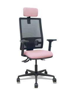 Piqueras y Crespo Silla Bormate asincro malla negra asiento bali rosa brazos 2D ruedas 65mm cabecero regulable