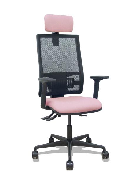 Piqueras y Crespo Silla Bormate asincro malla negra asiento bali rosa brazos 2D ruedas 65mm cabecero regulable