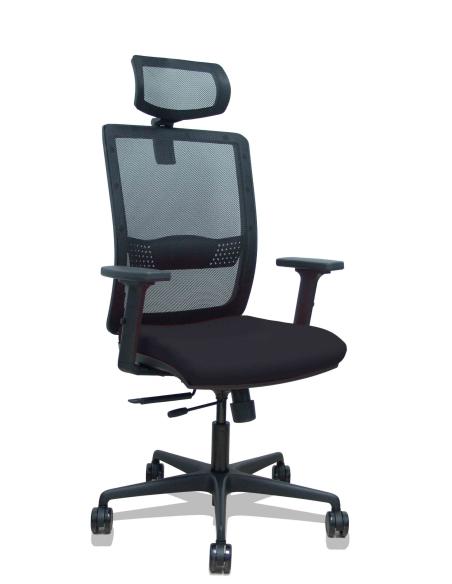 Piqueras y Crespo Silla Haches traslack malla negra asiento bali negro brazos 2D ruedas 65mm cabecero regulable