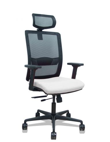 Piqueras y Crespo Silla Haches traslack malla negra asiento bali blanco brazos 2D ruedas 65mm cabecero regulable
