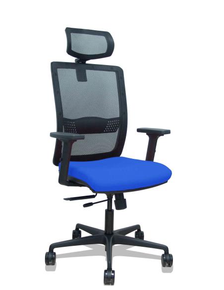 Piqueras y Crespo Silla Haches traslack malla negra asiento bali azul brazos 2D ruedas 65mm cabecero regulable