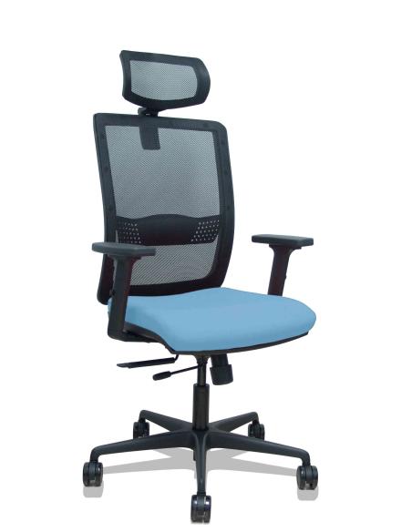 Piqueras y Crespo Silla Haches traslack malla negra asiento bali azul cielo brazos 2D ruedas 65mm cabecero regulable