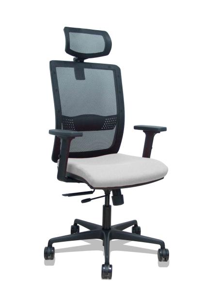 Piqueras y Crespo Silla Haches traslack malla negra asiento bali gris claro brazos 2D ruedas 65mm cabecero regulable