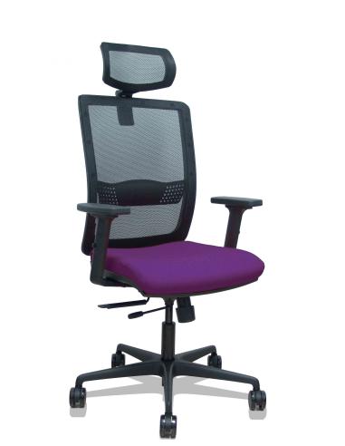 Piqueras y Crespo Silla Haches traslack malla negra asiento bali morado brazos 2D ruedas 65mm cabecero regulable