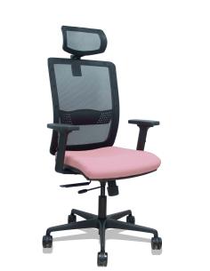 Piqueras y Crespo Silla Haches traslack malla negra asiento bali rosa brazos 2D ruedas 65mm cabecero regulable