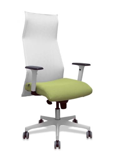 Piqueras y Crespo Sillón Sahuco blanco bali verde oliva brazos blancos base blanca ruedas parqué 65mm