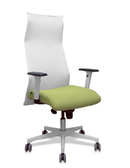 Piqueras y Crespo Sillón Sahuco blanco bali verde oliva brazos blancos base blanca ruedas parqué 65mm