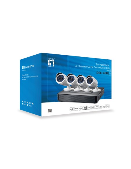 LEVEL ONE DSK-4001 KIT VIDEOVIGILANCIA 720P 4 CANALES 4 CAMARAS + GRABADOR DSK-4001