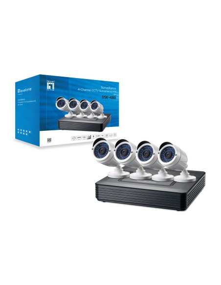 LEVEL ONE DSK-4001 KIT VIDEOVIGILANCIA 720P 4 CANALES 4 CAMARAS + GRABADOR DSK-4001