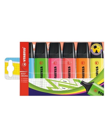 STABILO BOSS ORIGINAL ESTUCHE DE MARCADORES FLUORESCENTES 6 COLORES PUNTA BISELADA 70 6