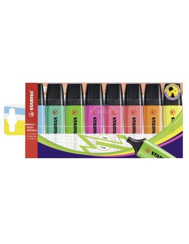 STABILO BOSS ORIGINAL ESTUCHE DE MARCADORES FLUORESCENTES 8 COLORES PUNTA BISELADA 70 8