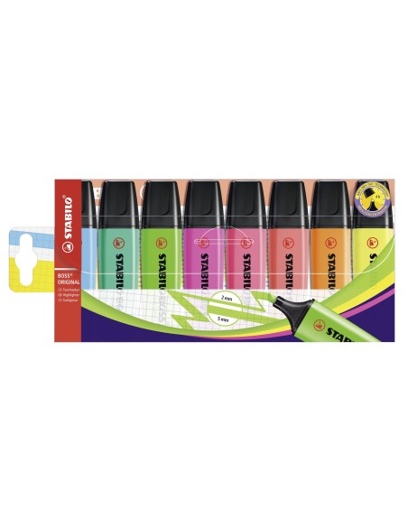 STABILO BOSS ORIGINAL ESTUCHE DE MARCADORES FLUORESCENTES 8 COLORES PUNTA BISELADA 70 8
