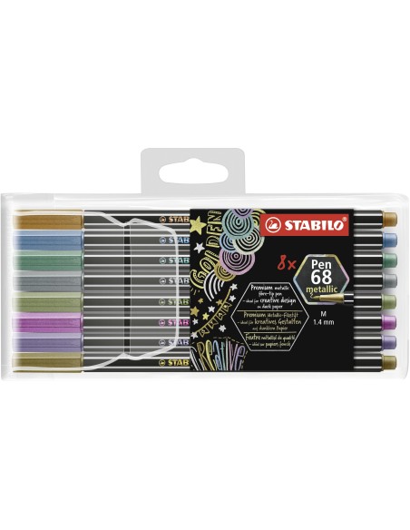 STABILO PEN 68 ESTUCHE 8 UNIDADES ROTULADOR METALLIC PUNTA 1.4MM TINTA AL AGUA COLORES SURTIDOS 6808 8-11