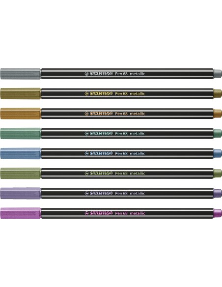 STABILO PEN 68 ESTUCHE 8 UNIDADES ROTULADOR METALLIC PUNTA 1.4MM TINTA AL AGUA COLORES SURTIDOS 6808 8-11