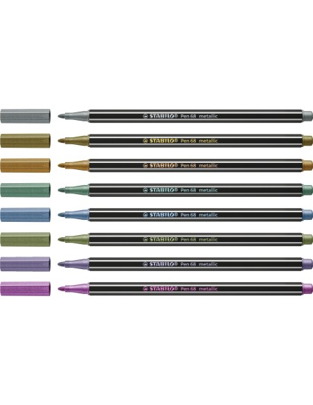STABILO PEN 68 ESTUCHE 8 UNIDADES ROTULADOR METALLIC PUNTA 1.4MM TINTA AL AGUA COLORES SURTIDOS 6808 8-11