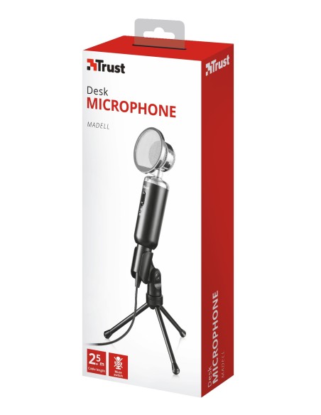 TRUST MADELL MICROFONO DESKTOP AJUSTABLE BOTON MUTE CABLE DE 2.5M JACK 3.5MM REJILLA DESMONTABLE