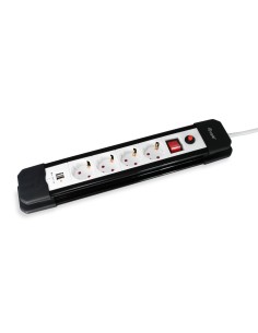 REGLETA EQUIP CON 4 TOMAS SCHUKO CABLE DE RED DE 1.5 METROS + 2 PUERTOS USB Y BOTON DE APAGADO ENCENDIDO NEGRO 245553
