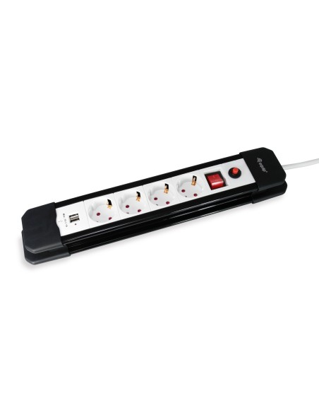 REGLETA EQUIP CON 4 TOMAS SCHUKO CABLE DE RED DE 1.5 METROS + 2 PUERTOS USB Y BOTON DE APAGADO ENCENDIDO NEGRO 245553