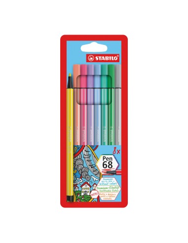 STABILO PEN 68 ESTUCHE DE 8 ROTULADORES COLORES PASTEL PUNTA 1MM TINTA AL AGUA ACUARELABLE 68 8-01
