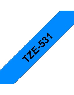 CINTA LAMINADA BROTHER TEXTO NEGRO SOBRE FONDO AZUL ANCHO 12MM LONGITUD 8M COMPATIBLE SEGUN ESPECIFICACIONES TZE531