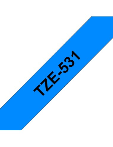 CINTA LAMINADA BROTHER TEXTO NEGRO SOBRE FONDO AZUL ANCHO 12MM LONGITUD 8M COMPATIBLE SEGUN ESPECIFICACIONES TZE531