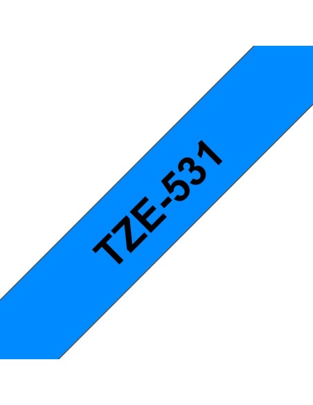 CINTA LAMINADA BROTHER TEXTO NEGRO SOBRE FONDO AZUL ANCHO 12MM LONGITUD 8M COMPATIBLE SEGUN ESPECIFICACIONES TZE531