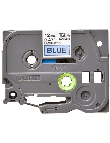 CINTA LAMINADA BROTHER TEXTO NEGRO SOBRE FONDO AZUL ANCHO 12MM LONGITUD 8M COMPATIBLE SEGUN ESPECIFICACIONES TZE531