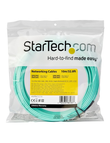 StarTech.com Cable de 10m de Fibra Í?ptica Multimodo Dúplex 50 125 LC a LC - Aqua - OM4 - LSZH