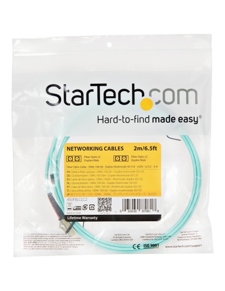 StarTech.com Cable de 2m de Fibra Í?ptica Dúplex Multimodo OM4 de 100Gb 50 125 LSZH LC a LC - Aguamarina