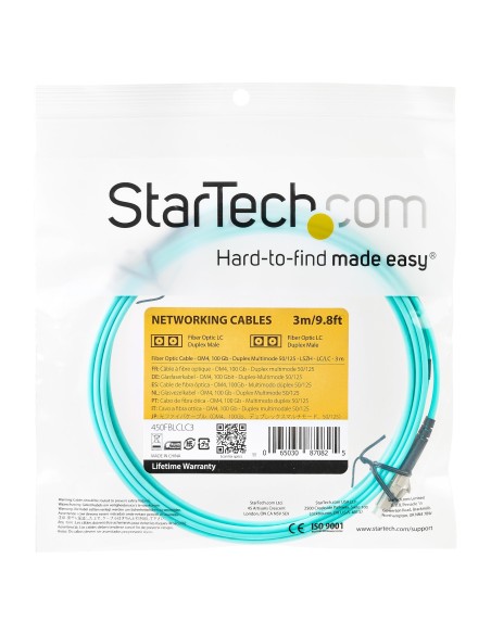 StarTech.com Cable de 3m de Fibra Í?ptica Dúplex Multimodo OM4 de 100Gb 50 125 LSZH LC a LC - Aguamarina