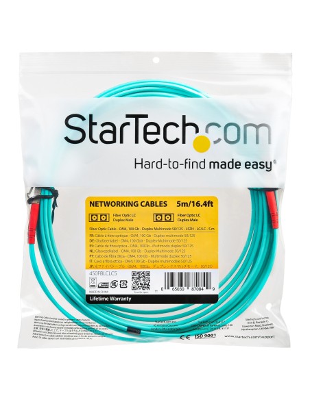 StarTech.com Cable de 5m de Fibra Í?ptica Dúplex Multimodo OM4 de 100Gb 50 125 LSZH LC a LC - Aguamarina