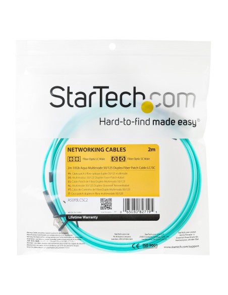 StarTech.com Cable de Fibra Í?ptica LC a LC de 2m Dúplex Multimodo 50 125 LSZH de 10Gb - Aqua
