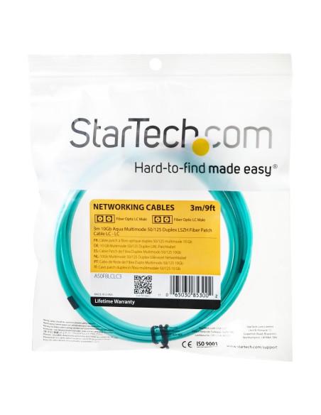 StarTech.com Cable de Red de 2m Multimodo Dúplex Fibra Í?ptica LC-LC 50 125 Libre de Halógenos- LSZH - Aguamarina