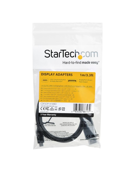 StarTech.com 1m - Cable USB-C a DisplayPort 1.4 - Bidireccional negro