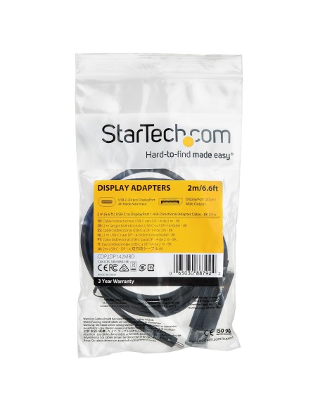 StarTech.com 2m - Cable USB-C a DisplayPort 1.4 - Bidireccional negro
