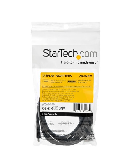 StarTech.com 2m - Cable USB-C a DisplayPort 1.2 - Bidireccional negro