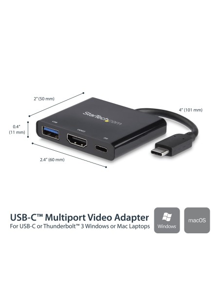 StarTech.com Adaptador Multipuertos USB-C con HDMI - Puerto USB 3.0 - PD de 60W negro