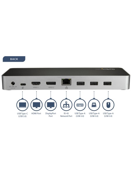 StarTech.com Docking Station USB C de VÍ­deo Doble 4K para Ordenador Portátil Windows o Mac - Replicador de Puertos DisplayPort 