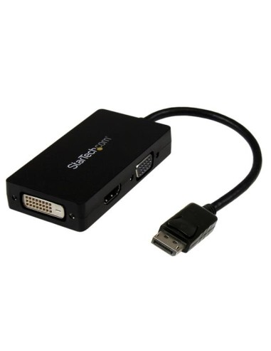 StarTech.com Adaptador Conversor DisplayPort a VGA DVI o HDMI - Convertidor A V 3 en 1 para viajes Negro