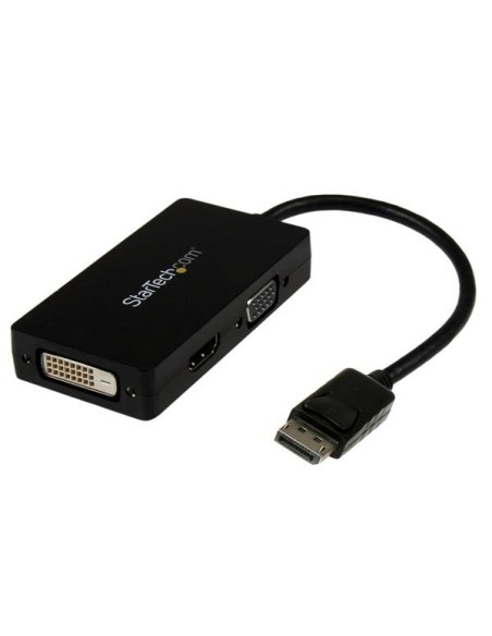 StarTech.com Adaptador Conversor DisplayPort a VGA DVI o HDMI - Convertidor A V 3 en 1 para viajes Negro