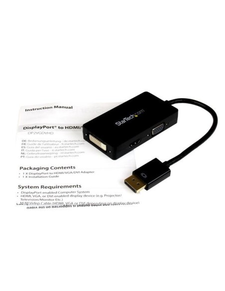 StarTech.com Adaptador Conversor DisplayPort a VGA DVI o HDMI - Convertidor A V 3 en 1 para viajes Negro