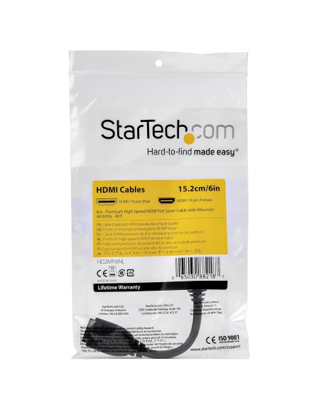 StarTech.com Cable de 15cm de Extensión Alargador HDMI 2.0 de Alta Velocidad - Extensor de Puertos - 4K de 60Hz - Negro